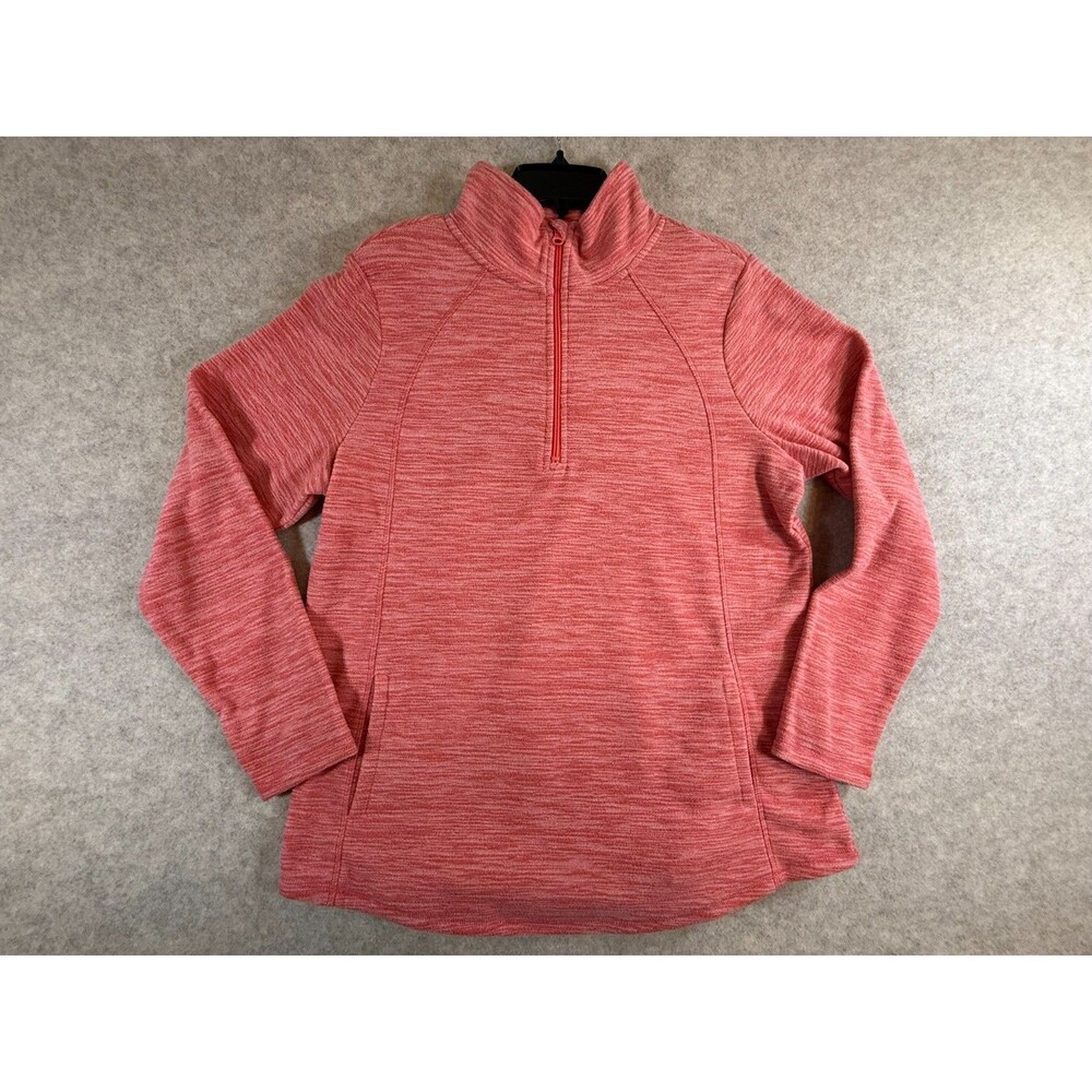 St. John’s Bay Women's Quarter Zip Fleece Pullover Heathered Coral Pink Large